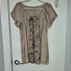 Sara Michelle Beige Blouse with Black Floral Panel